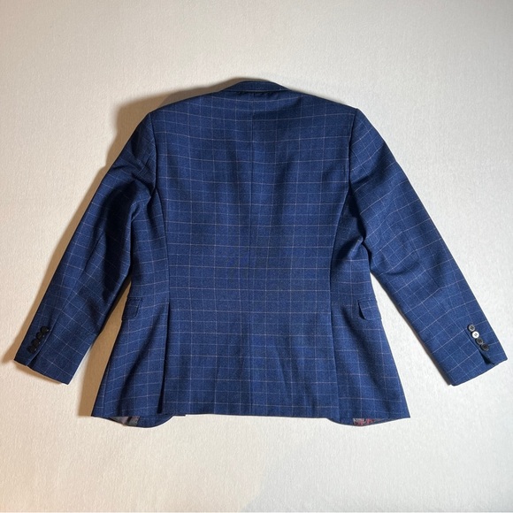 Paite 100% Wool Blue Plaid Blazer w/ Green + Red Satin Lining, Sz 48 Fits Medium - Picture 3 of 14